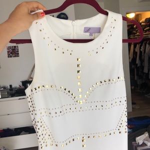 boutique style gorgeous gold studded white dress